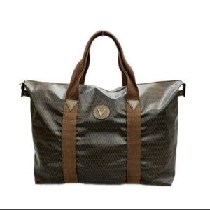 Valentino V Monogram Authentic Brown Coated Canvas Zip Tote Vintage travel bag
